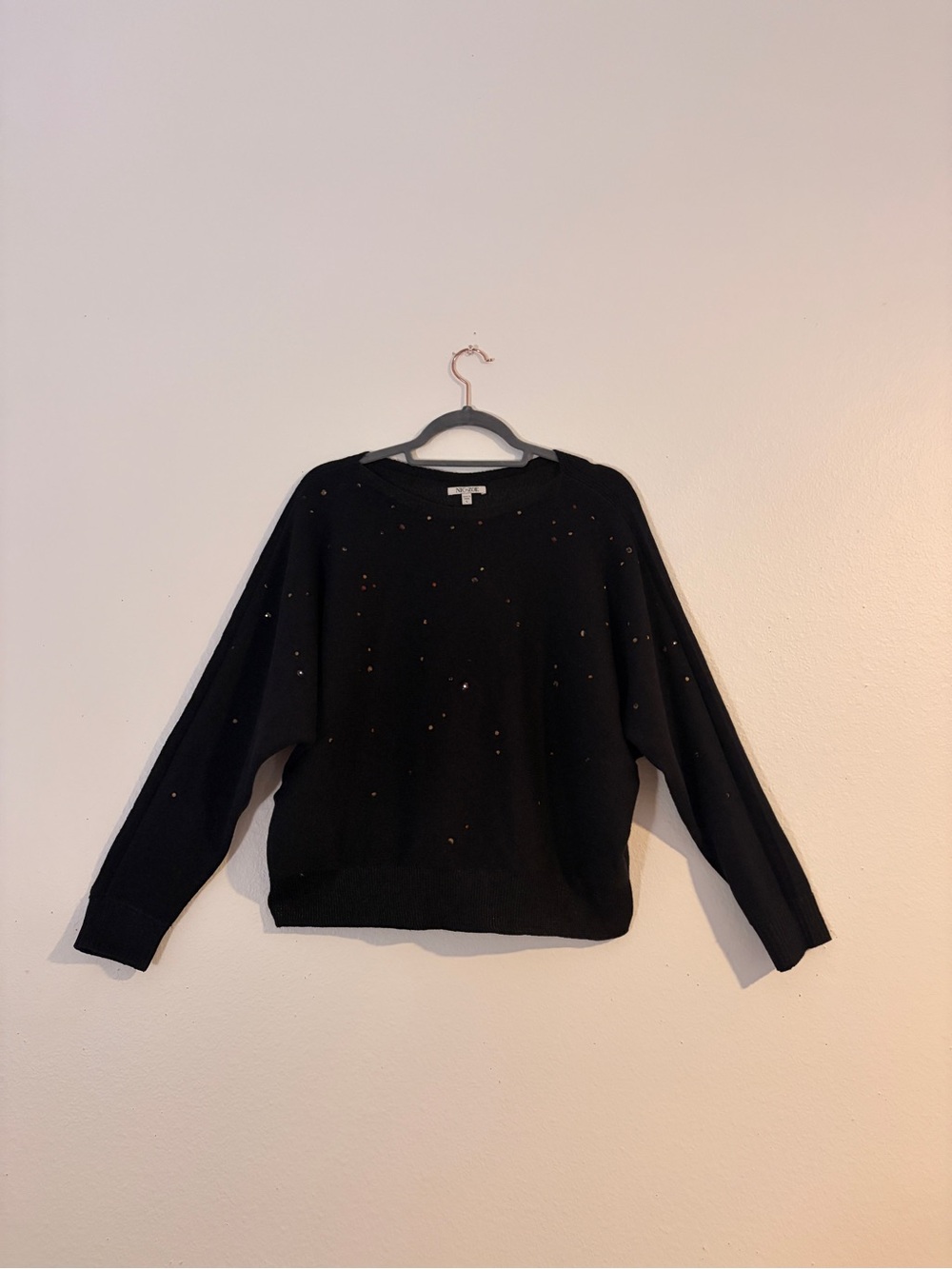 Nic+Zoe Black Rhinestone Dolman Sleeve Sweater Size Large